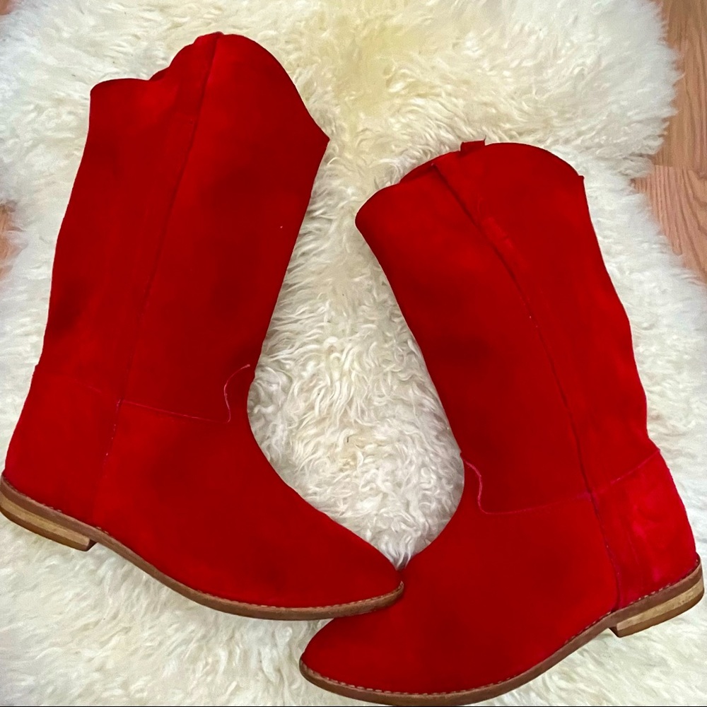 Vintage Jazz Red Suede Leather Cowboy Boots 6.5